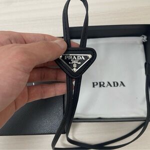 Authentic Prada Saffiano Leather Triangle Logo Bolo Tie